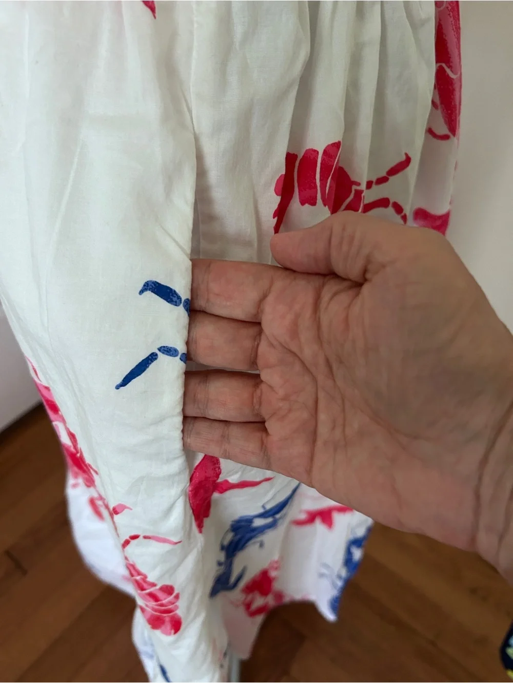 J. Crew White Maxi Dress with Pink & Blue Lobster Sea Life Print